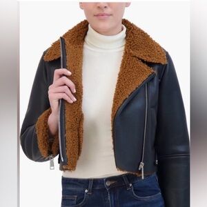 Rebecca Minkoff Black Vegan Leather shearling Jacket size XS, NWT